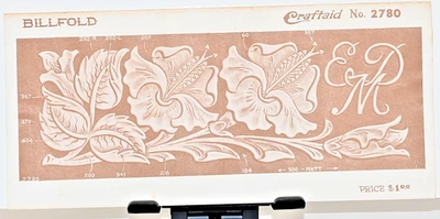 Vintage Craftaid No. 2780 Billfold Leather Tooling Template Hibiscus Floral NOS - Image 1 of 2