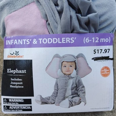 NEW Elephant Infant Baby 6-12 Months Halloween Costume Jumpsuit With Headpiece - Image 1 of 4