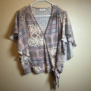 Parker Women's Multi Print Angel Wings Sleeves Wrap Top Size Small - Picture 1 of 9