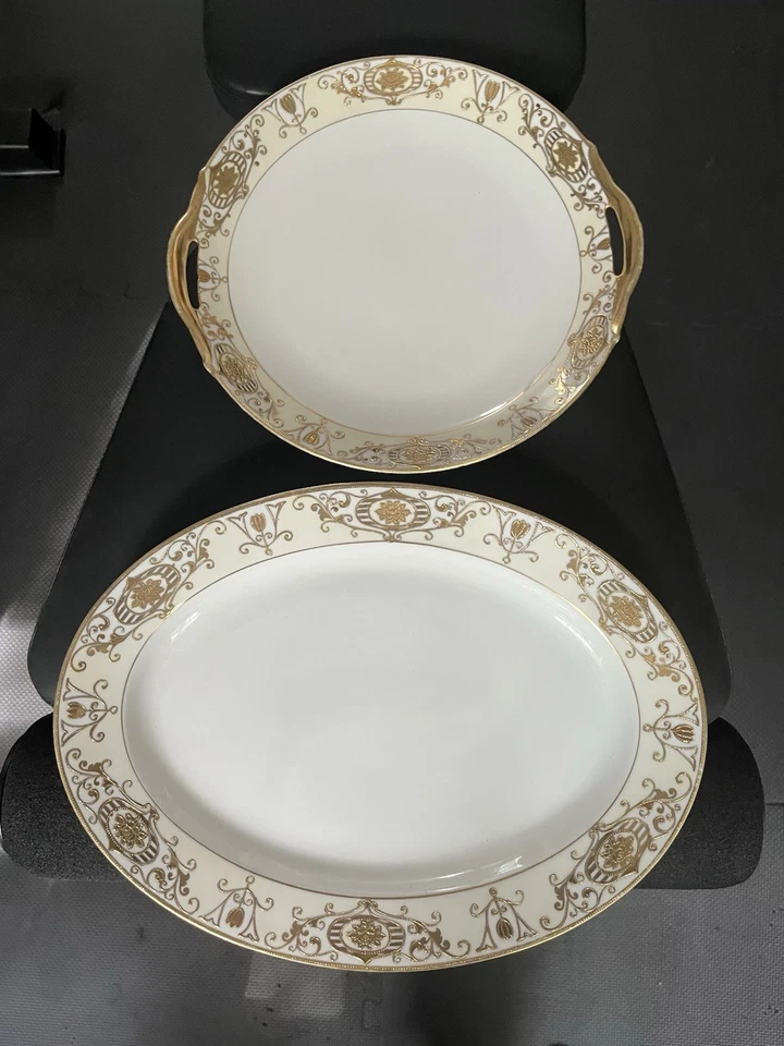 NORITAKE 175 CHRISTMAS BALL LARGE OVAL PLATTER HP 13.5" & Handle Plate - image 1 of 2