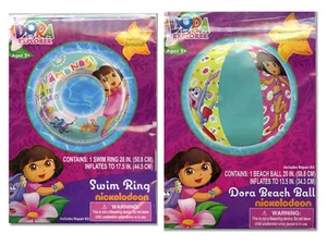 Dora The Explorer Kids Inflatable 20" Swim Ring + Beach Ball Pool Toy Floaties - Picture 1 of 3