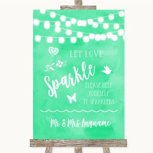 Insegna matrimonio luci acquerello verde menta lascia l'amore scintillante scintillante - Foto 1 di 8