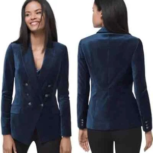 NEW White House Black Market Velvet Trophy Blazer Jacket River Teal Blue Size 00 - Picture 1 of 5