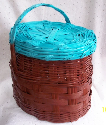WICKER BROWN,ORANGE OR GREEN OVAL BASKETS WITH LID MEXICAN VINTAGE DE-U CHOOSE Cover