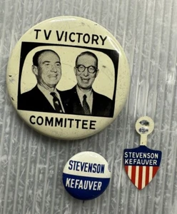 vintage Stevenson & Kefauver 1956 TV VICTORY COMMITTEE litho PINBACK BUTTON LOT - Picture 1 of 17