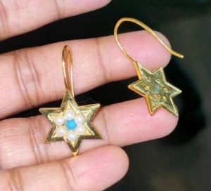 2Ct Round Lab Created Pearl Drop/Dangle Earrings 14K Yellow Gold Plated Silver - Picture 1 of 8