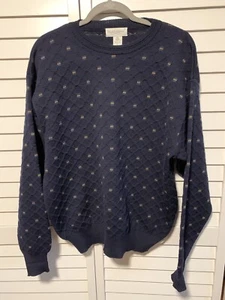 Tricots St. Raphael Sweater Mens Large Pure New Wool Navy Blue Geometric Uruguay - Picture 1 of 5
