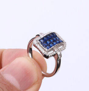 INVISIBLE SETTING SAPPHIRE .925 SOLID STERLING SILVER RING SIZE 5.75 #35050