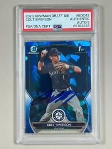 Colt Emerson Signed 2023 Bowman Draft Chrome Sapphire #BDC42 PSA 9 Auto 1st Card - Picture 1 of 4