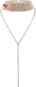 2 Pieces Rhinestone Tassel Choker Necklace Multi-Layer Wide Collar Necklaces Tas - Picture 1 of 13