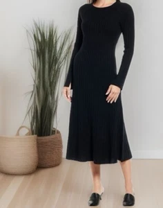 Nordstrom Sweater Dress S NWOT $169.00 Ribbed Wool Cashmere Midi Black - Picture 1 of 9