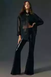 NWT Hudson Holly High-Rise Flare Faux Leather Pants 31 Black $225 - Picture 1 of 15