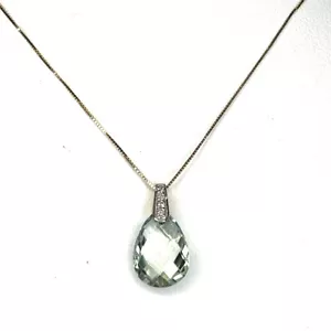 PIETRA PREZIOSA BRIOLETTE SFACCETTATA ORO GIALLO 14K COME NUOVA CON COLLANA DIAMANTI (AD1003586) - Foto 1 di 2