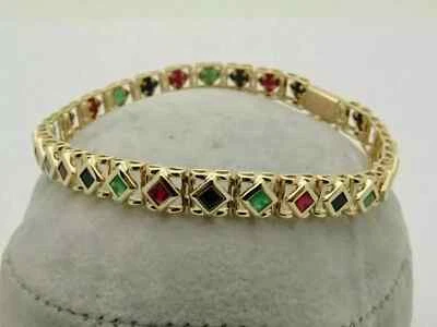 Brazalete de eslabones de tenis con barra de plata esterlina 925 rubí simulado princesa de 7 quilates Foto 1 de 4