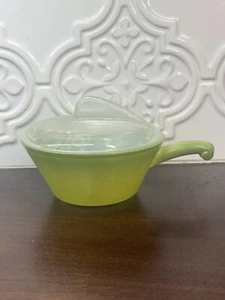 VINTAGE Anchor Hocking Fire King Soup Bowl with Handle & Lid Ombre Green USA - Picture 1 of 13