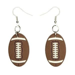 Football Earrings Handmade Hypoallergenic Silver Plated Fishhooks - Picture 1 of 5