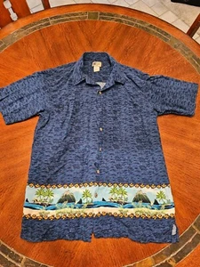 Vintage Cherokee Blue Floral Palm Tree Hawaiian Shirt, Size M, Short Sleeves - Picture 1 of 11