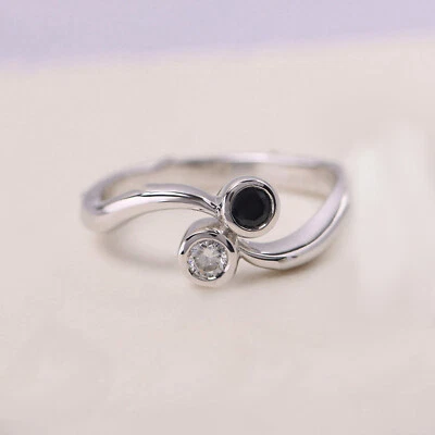 2.50 Ct Round Cut Black Spinel & Moissanite Engagement Ring Sterling silver. - Image 1 of 4