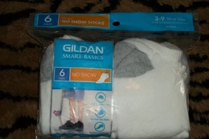 Gildan Smart Basic Boys No Show Socks 6-Pair Fits Shoe Size 3-9, White with Gray - Picture 1 of 2