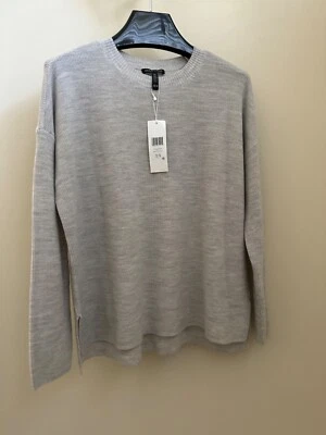 全新 248 美元 EILEEN FISHER 100% 精细美利奴羊毛套衫毛衣 海盐灰色 XS/S — 第 1/4 张图片