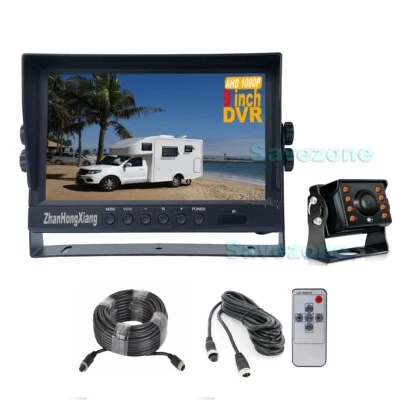 9" IPS DVR Monitor + AHD 1080P 8LED Backup Rear View Camera RV Bus Truck 5m/15m - Image 1 of 4
