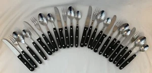 MCM Faux Black Wood Rivets Stainless Flatware Unbranded 24 Piece Set W Bonus 6 - Picture 1 of 14