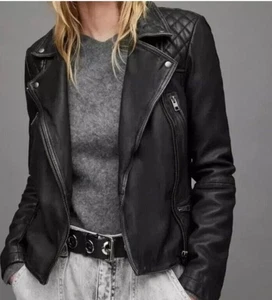 All Saints Catch Biker 100% Sheep Leather Moto Jacket in Black UK4/ US 0 - Bild 1 von 12