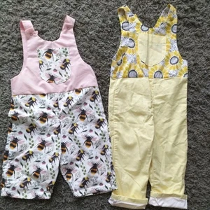 GIRLS Beautiful Handmade all in one Dungarees X 2 COTTON AGE 2/3 - Picture 1 of 6