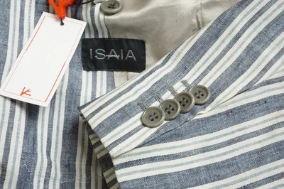 Isaia Napoli Blue White Striped 100% Linen Sport Coat Jacket 38R NEW - Image 1 of 4