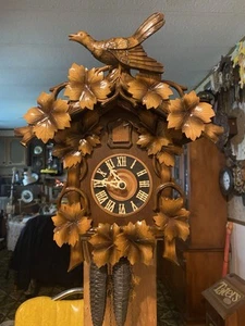 Vintage Rare Tiger Stripe Cuckoo Bird & Leaves Cuckoo Clock Germany - Picture 1 of 7