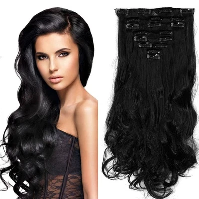 Human Hair Clip In Extensions Ombre Wavy Locking 8Pcs Dark - Bild 1 von 2
