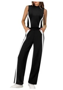 Two Piece Sets for Women Summer Outfits Travel Mock Neck Lounge Sets Wide Leg - Picture 1 of 6