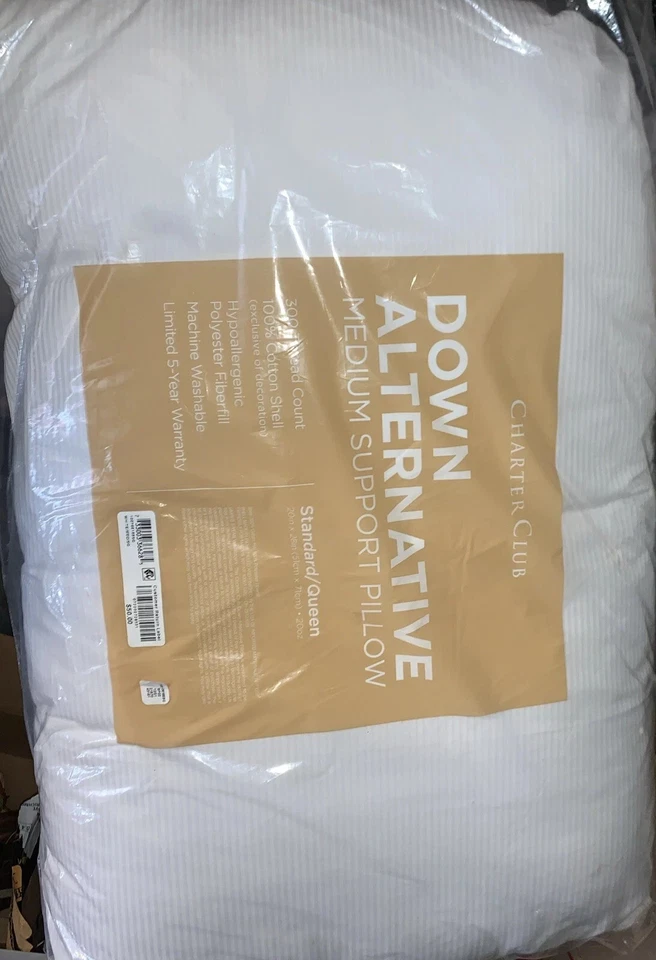 Charter Club Down Alternative Medium Support Pillow 300 Thread Count 100%Cotton - Image 1 of 1