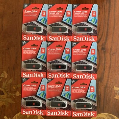 SANDISK CRUZER GLIDE 16GB USB 3.0 FLASH DRIVE MEMORY STICK STORAGE LOT 9 Items - Image 1 of 4