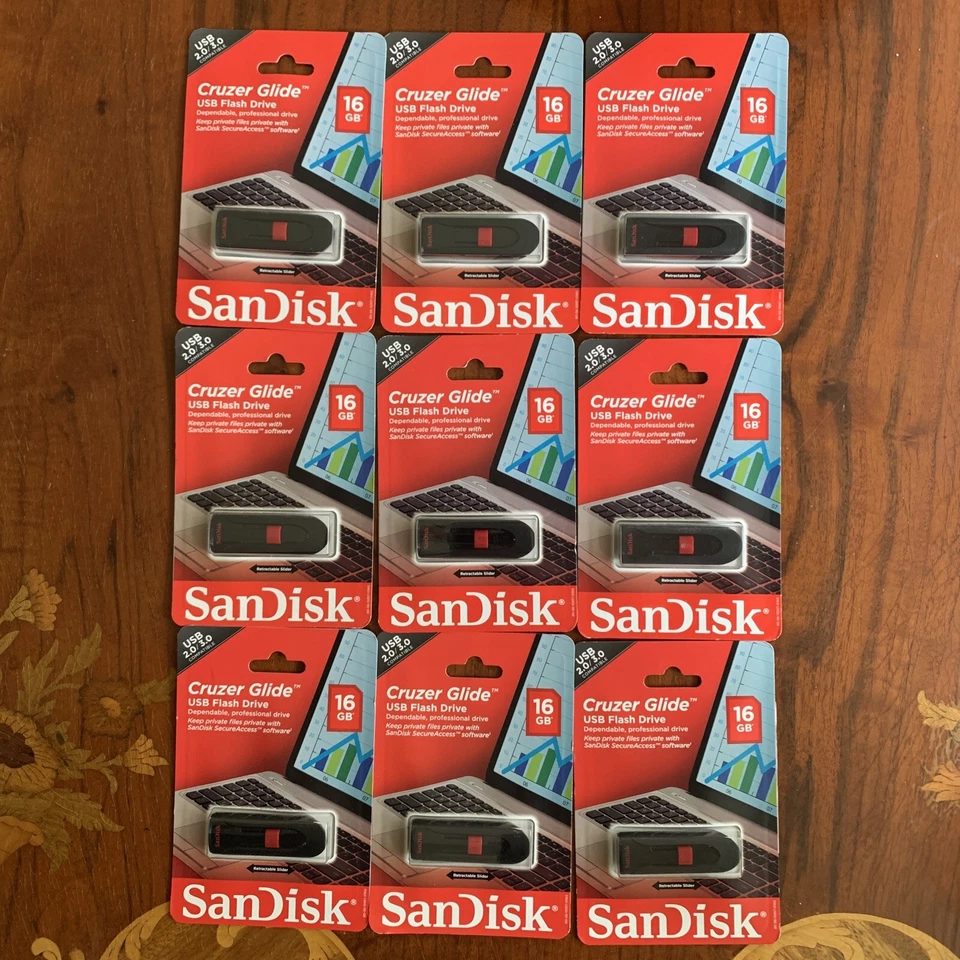 SANDISK CRUZER GLIDE 16GB USB 3.0 FLASH DRIVE MEMORY STICK STORAGE LOT 9 Items - Image 1 of 4