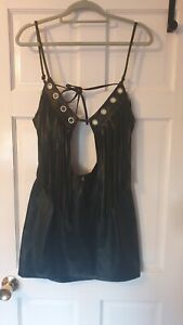 Pretty Little Thing Black Faux Leather Fringed Western Dress Size 12