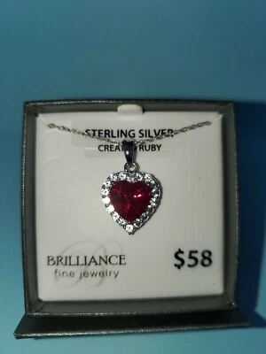 Lab Created Ruby & White Sapphire Sterling Silver Heart Pendant 18" Necklace - Image 1 of 4