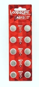 Loopacell 357 AG13 LR44 Watch Battery A76 PACK OF 10 Batteries 1.5 Volt - Picture 1 of 2