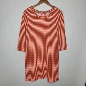 Talbots Womens Orange Striped Lace Up Back Knit Dress Size L Petite 3/4 Sleeve - Picture 1 of 8