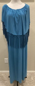 Curations Caravan Maxi Blue Tassel Dress SZ 2X Elastic Neckline & Waist - Picture 1 of 14