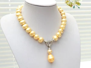 GOLDJUNGE69 GJH * KLOBIGE XL DAMEN HALSKETTE COLLIER MUSCHELKERN  GOLDGELB 15mm - Bild 1 von 5