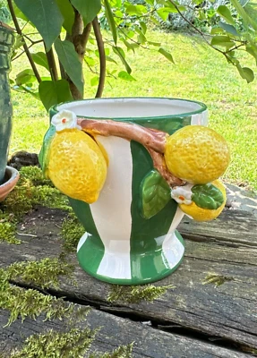 Pflanztopf Blumentopf Blumenübertopf Keramik Mediterran Zitrone Streifen 15cm - Bild 1 von 4