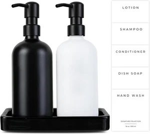 Kitchen Glass Soap Dispenser Set with Ceramic Tray and Stainless Steel Pump, 16 - Picture 1 of 8