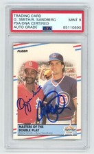 OZZIE SMITH & RYNE SANDBERG Signed 1988 Fleer  Baseball Card + PSA Auto