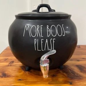 Rae Dunn More Boos Please Halloween Black Cauldron Ceramic Drink Dispenser - Picture 1 of 7