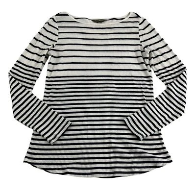 Tommy Bahama 女式中号白色蓝色条纹罗纹长袖套衫上衣 — 第 1/4 张图片