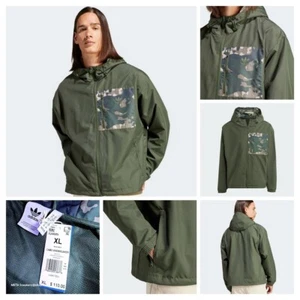 Adidas XL Men's Jacket Green Camo Full Zip Pockets Hooded Windbreaker IU4685 NWT - Picture 1 of 14