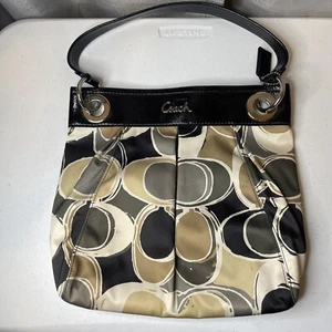 Bolso de Hombro Coach Madison Estampado de Tela Óptica Satinado F17649 Marrón Negro Beige - Imagen 1 de 11