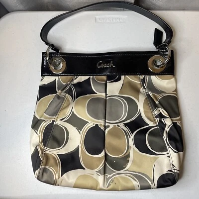 Coach Madison Optic Fabric Print Satin Shoulder Bag F17649 Brown Black Beige - Image 1 of 4