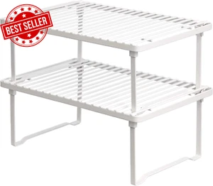 Stackable Metal Kitchen Storage Shelves, Set of 2 - White - Picture 1 of 8